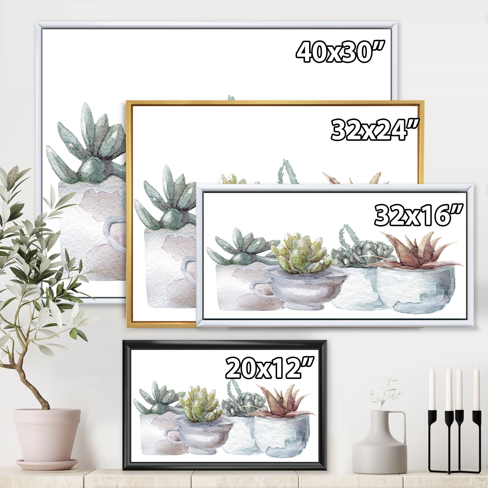 Designart 'Succulent and Cactus House Plants IV' Farmhouse Framed Canvas Wall Art Print