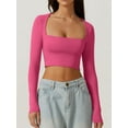 thumbnail image 2 of Yunliwuli Women T-shirt, Long Sleeve Square Neck Solid Color Slim Fit Ladies Crop Top Clubwear, 2 of 6
