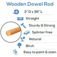 thumbnail image 2 of Dowel Rods Wood Sticks Wooden Dowel Rods - 3 x 36 Inch Unfinished Hardwood Sticks - for Crafts and DIYers - 10 Pieces by Woodpeckers, 2 of 5
