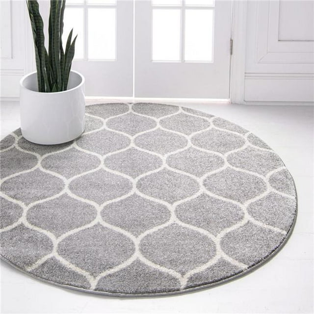 Unique Loom 3151567 3 x 3 ft. Rounded Trellis Frieze Round Rug, Light Gray