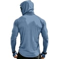 thumbnail image 5 of Men's Full Face Coverage Sun Shirt with Built-in Mask and Thumbholes Featuring Raglan Sleeves for Summer Fishing Hiking Cycling Running Beach Trips Sky Blue XL, 5 of 9