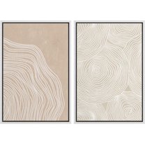 IDEA4WALL Framed Canvas Print Wall Art Set White Tan Wood Tree Ring Silhouette Collage Wall Decor Bohemian Nature Botanical Illustration Artwork for Living Room, Bedroom, Office - White 24"x36"x2