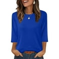 thumbnail image 4 of CheerKidz Women Fashion Casual Solid Color Round Neck 3/4 Sleeve Pullover Top Simple Elegant Basic Tunic Blouse Comfortable Daily Wear(Blue,M), 4 of 8