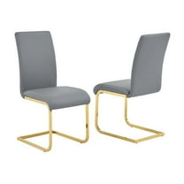 Alison Faux Leather Chrome Dining Side Chair in Gray/Gold (Set of 2)