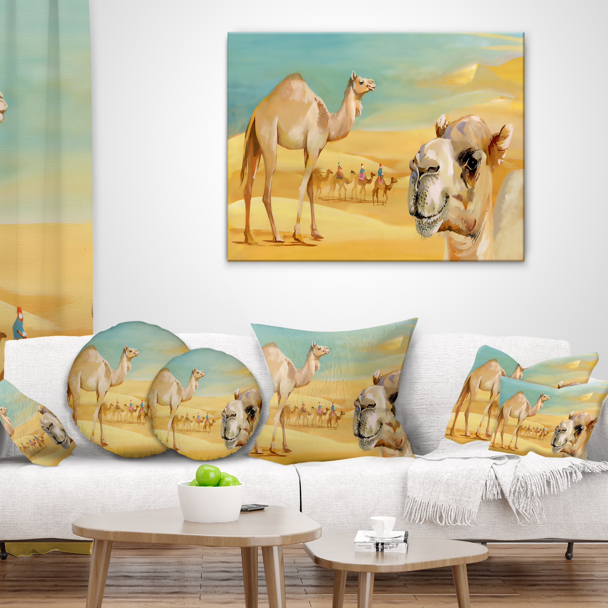 Designart Wandering Camels in Desert - Watercolor Animal Throw Pillow - 18x18