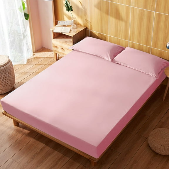 AUQ Fitted Sheet Queen Size with Elastic Corner Straps,Microfiber Fitted Bed Sheets Twin Size,Super Soft Breathable Luxury Cooling Fitted Sheet to Secure in All Night - Pink