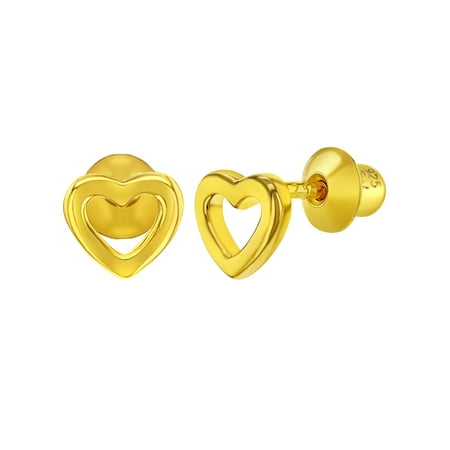 925 Sterling Silver Open Little Heart Screw Back Earrings Babies Kids Girls 5mm