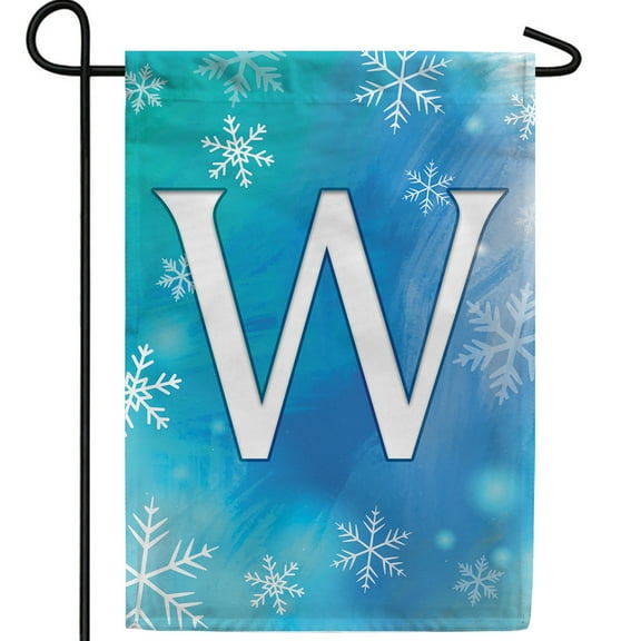 America Forever Winter Monogram Letter W Garden Flag Vertical Double Sided 12.5 x 18 inches Blue Snowflake Winter Holiday Seasonal Flags for Outdoor, Yard, Porch Decoration Snowfall Garden Flag