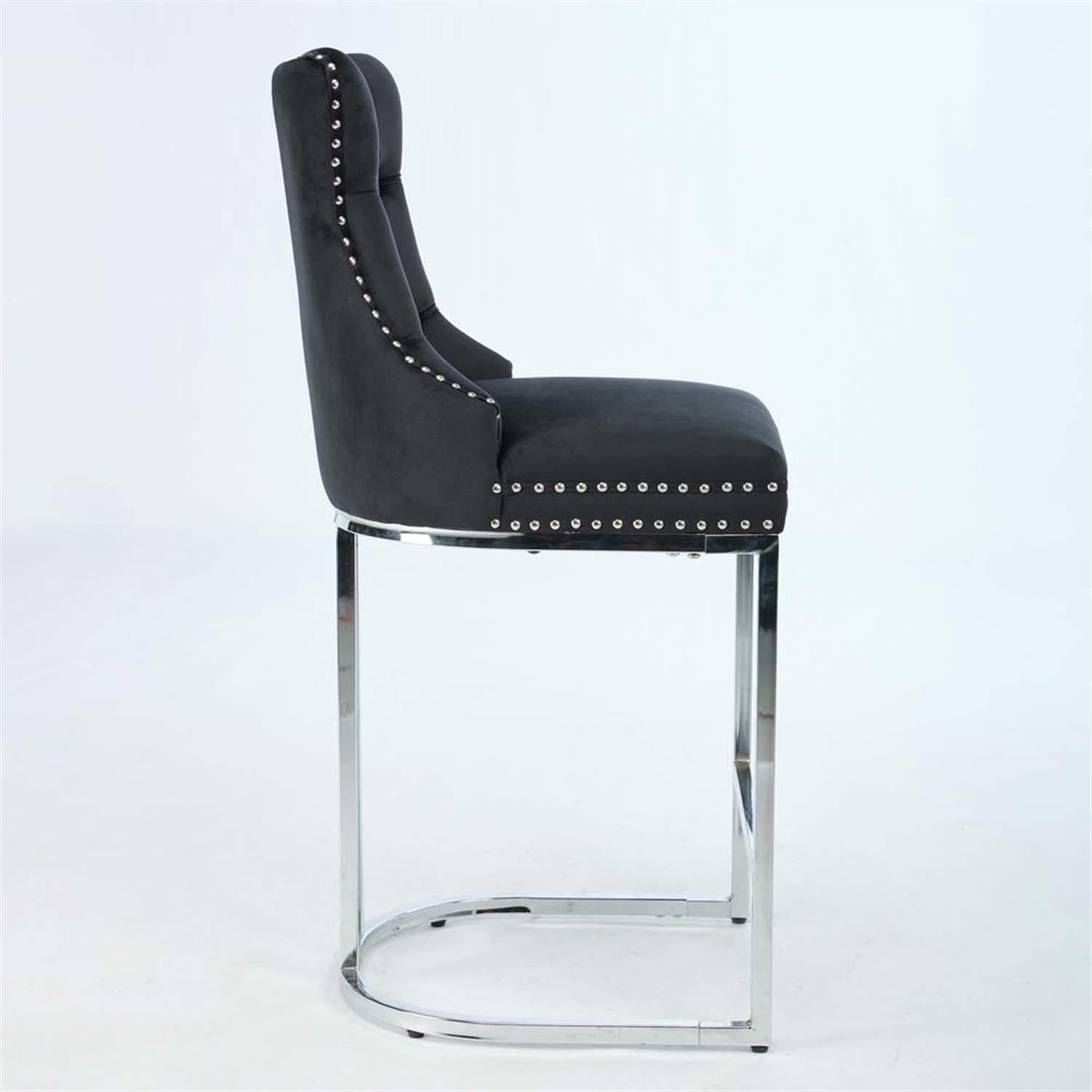 Demi Bonn 38" Counter Height Bar Stools Set of 2, Velvet Barstools with Button Back, Kitchen Island Countertop Chairs for Dining Room, Black