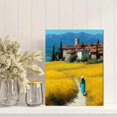 thumbnail image 2 of Provencal Blooming Village Walking Woman Canvas Print, Impressionist Countryside Home Bedroom Wall Decor Art, 2 of 8