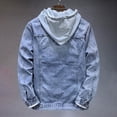 thumbnail image 4 of Men's Denim Jackets Detachable Hood Drawstring Button Down Casual Ripped Soft Stretch Jean Jacket, 4 of 8