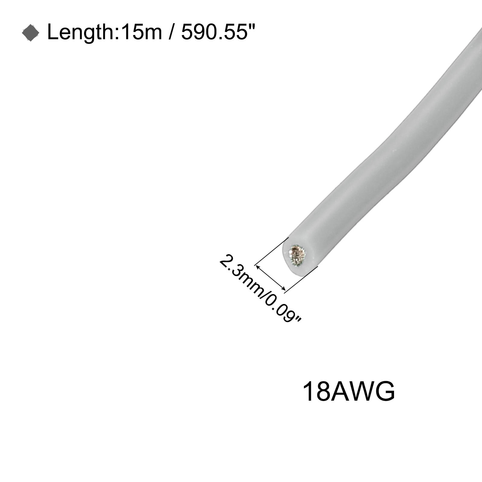 Silicone Wire 18AWG 18 Gauge Flexible Tinned Copper Standard High-Temperature Hookup Wire Grey 15m/49.2ft