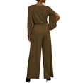 thumbnail image 3 of Doublju Womens Casual Long Sleeve Waist Band Wide Leg Jumpsuit With Plus Size, 3 of 4