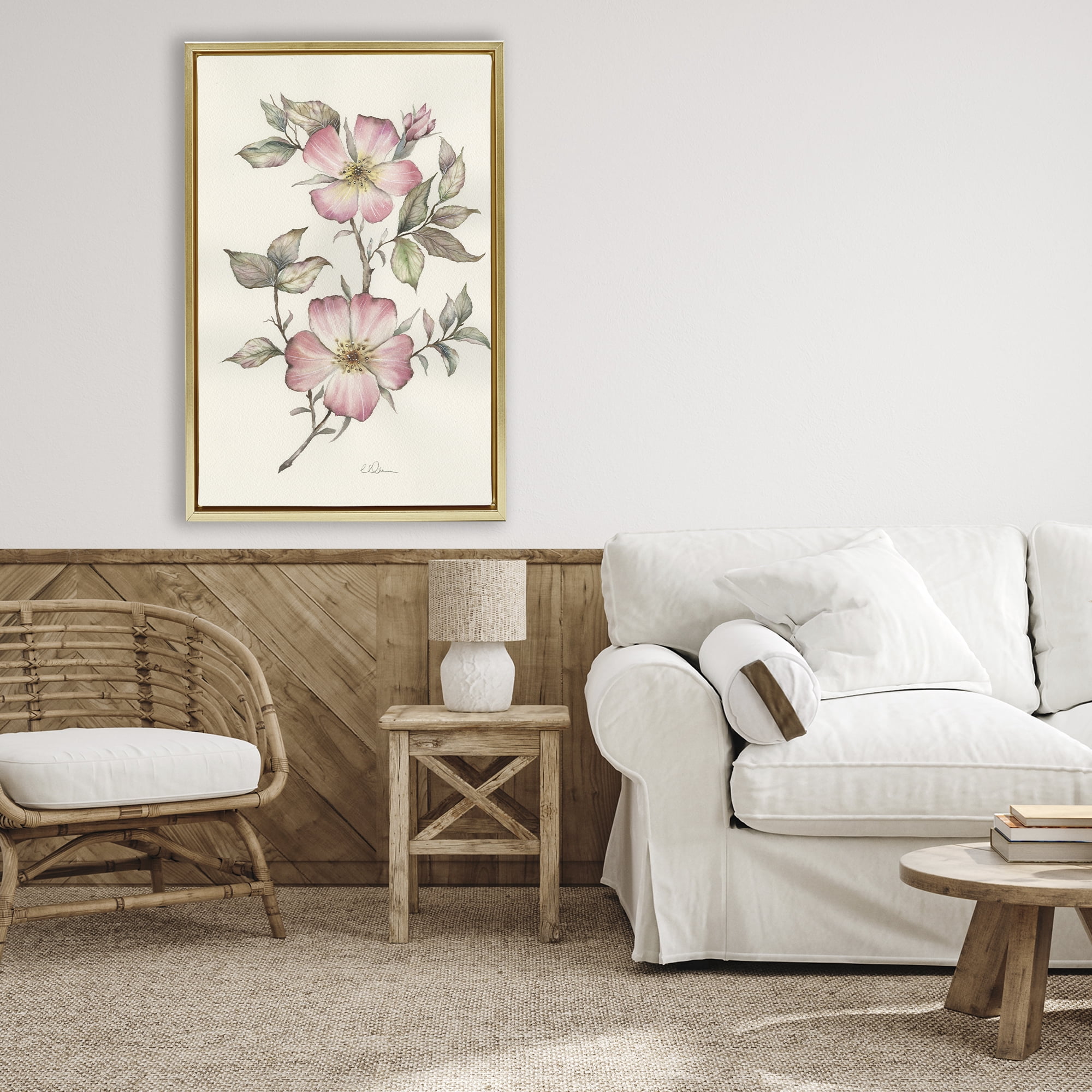 Stupell Industries Two Flowers Natural Study Gold Framed Floater Canvas Wall Art, design by Cady Driver