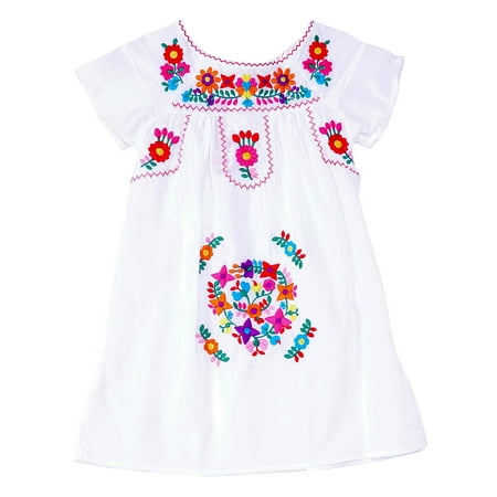 Unik Traditional Mexican Girl Embroidered Dress White Size 8