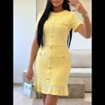 thumbnail image 4 of Vestido de Mujer de Corta, Elegante, para Boda, Cóctel, Ajustado, Midi, con de . Amarillo L, 4 of 7