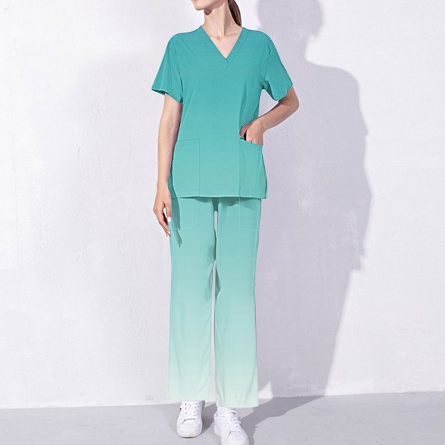 PXLKNZH Ensembles de Blouses Médicales pour Femmes Haut à Col en V avec Poche et Pantalon Jogger à Jambes Larges Ensemble de Blouses Médicales Extensibles Uniforme de Travail Multicolore,m