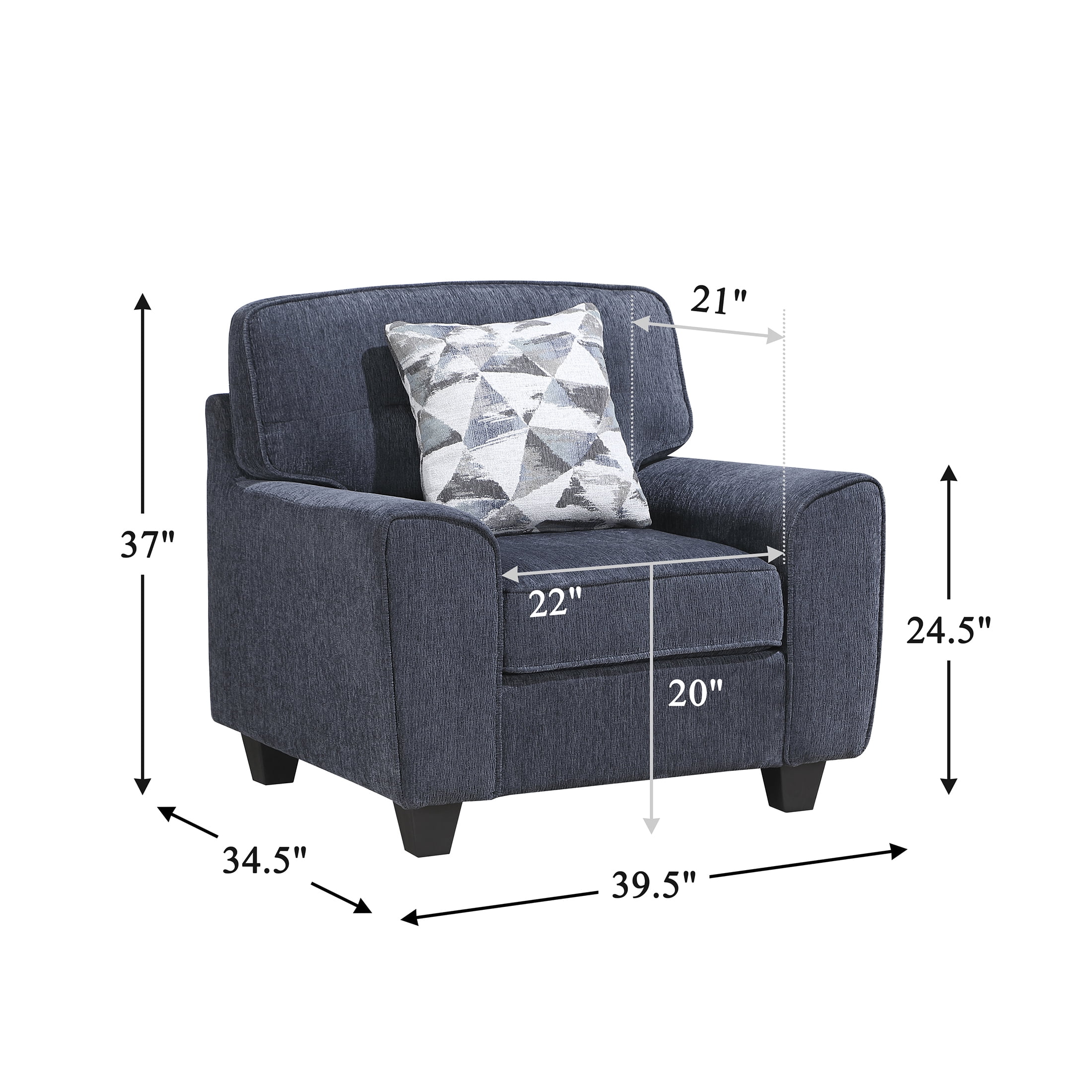 OakvillePark Vintora Chenille Armchair with Pillow, Blue