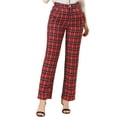 thumbnail image 1 of Pantalones a cuadros casuales para mujer, bolsillos, pierna recta, trabajo, oficina, pantalones negro rojo L, 1 of 6