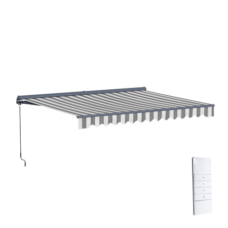 Semi-Cassette Motorized LED Luxury Patio Awning - 12 x 10 Ft - Seagull Gray/White - Moroccan Collection