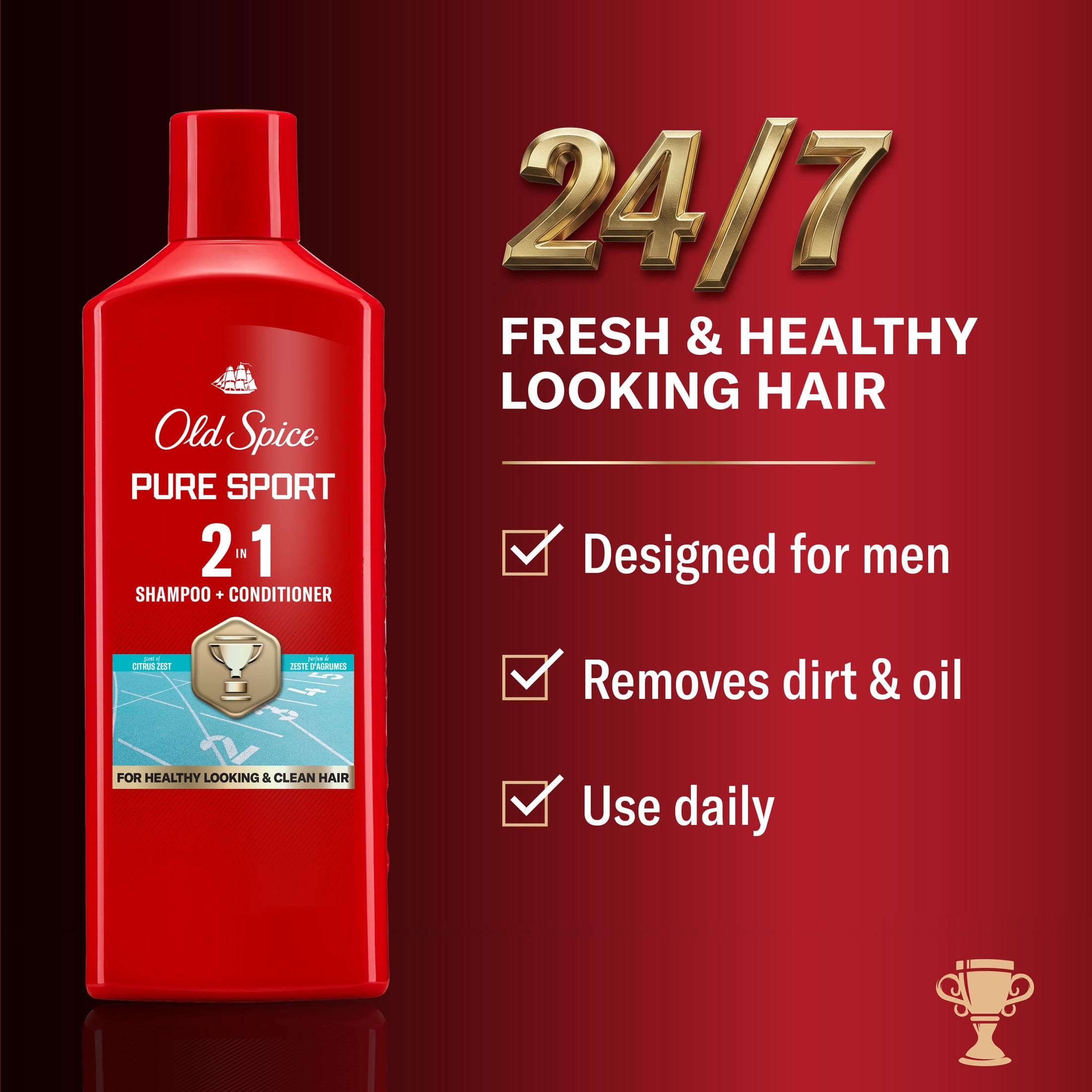 Old Spice Pure Sport 2in1 Mens Shampoo and Conditioner, 13.5 fl oz