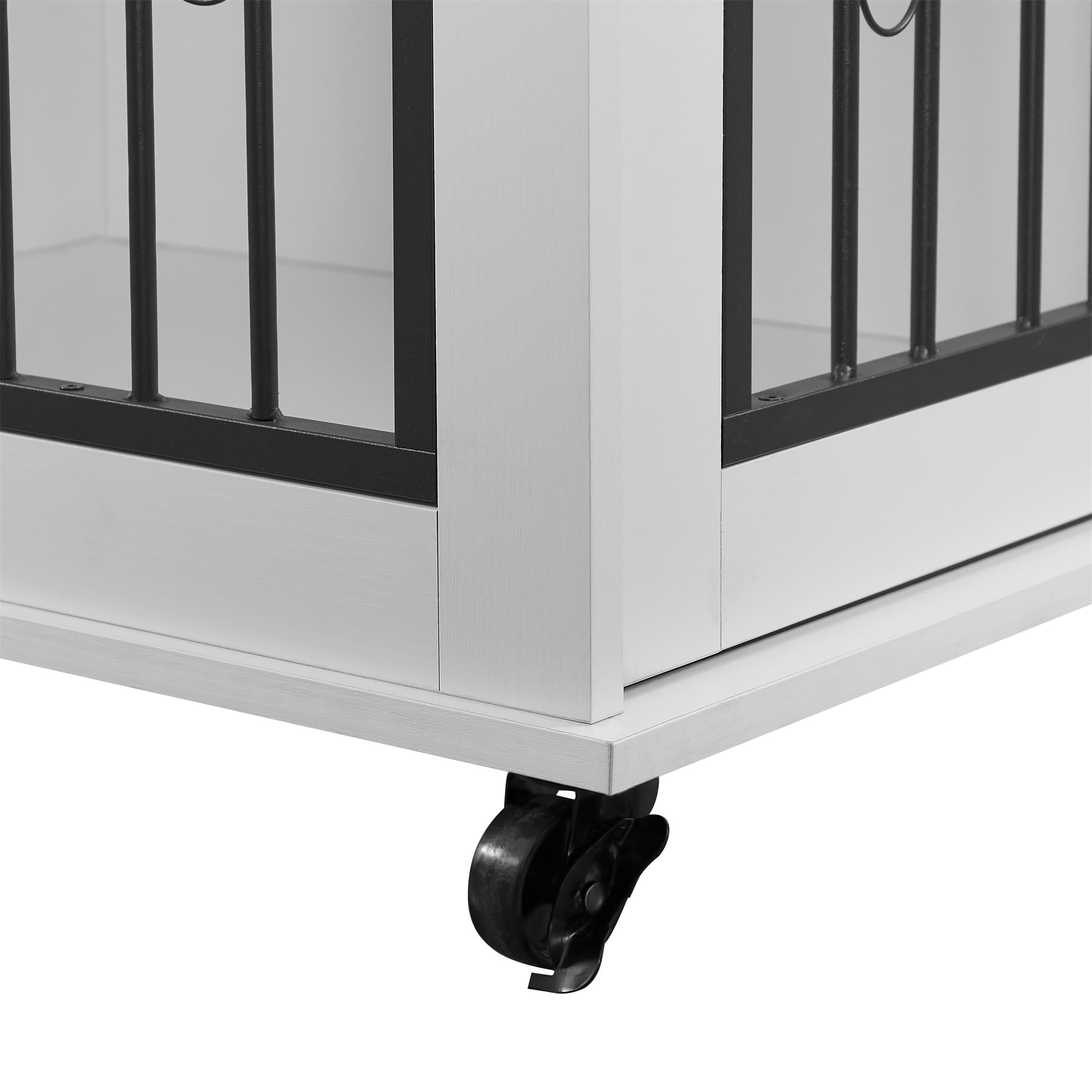 Pefilos 39" Wooden Dog Crate for Medium Dogs Indoor Sliding Door Dog Cage Furniture with Partition for Two Puppies Dog House, White Pefilos 39" Wooden Dog Crate for Medium Dogs Indoor Sliding Door Dog Cage Furniture with Partition for Two Puppies Dog House, White