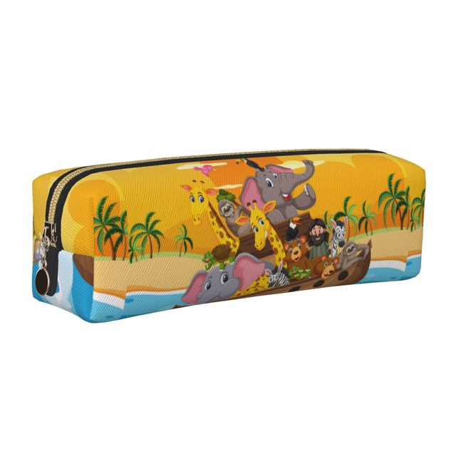Easygdp Animals on Noah's Ark1 para Estuche de Lápices de Cuero, Estuche de Papelería de Cuero, Estuche de Gran Capacidad con Cremallera