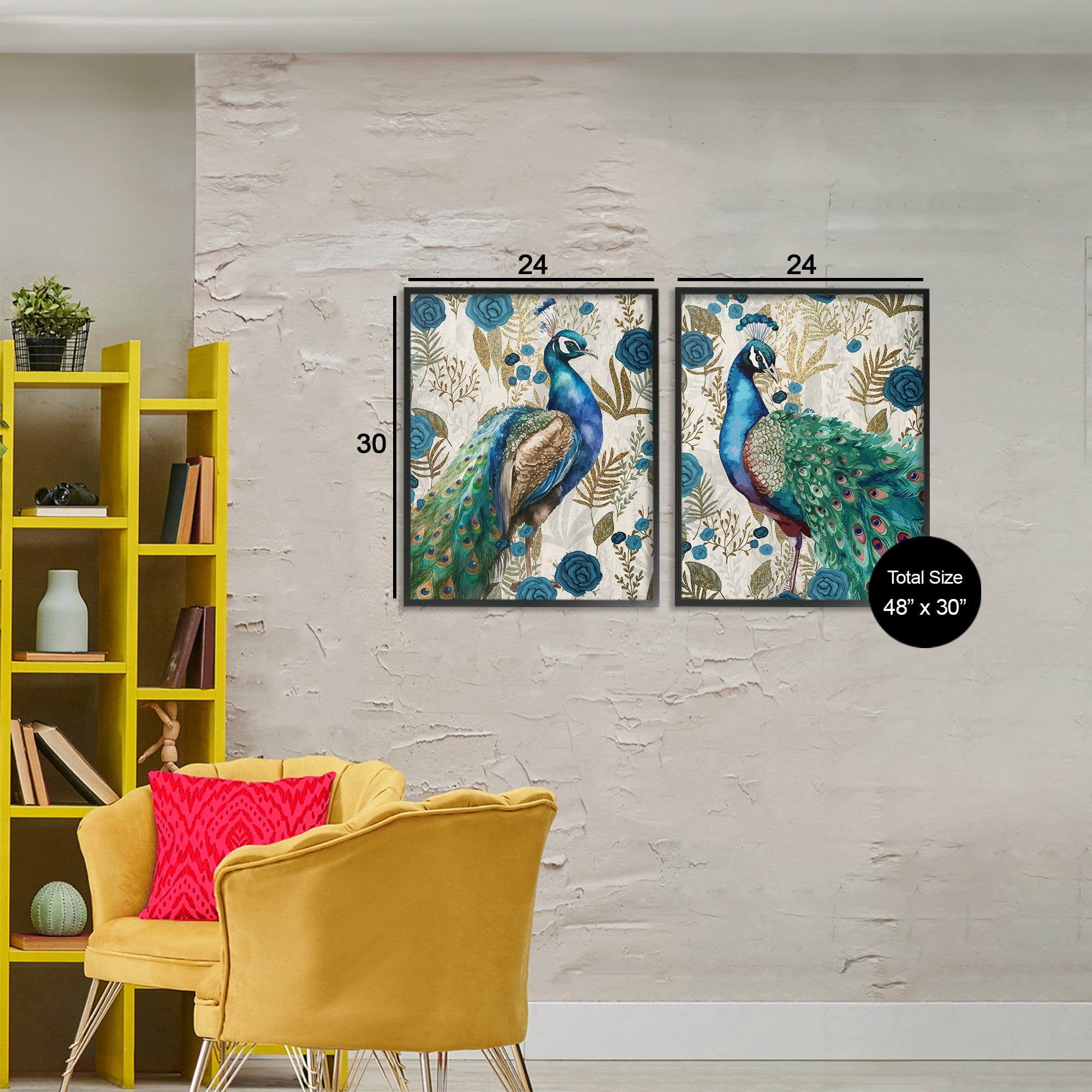Stupell Industries Floral Peacock Pride 2 Piece Black Framed Giclee Art Set, design by Kim Allen