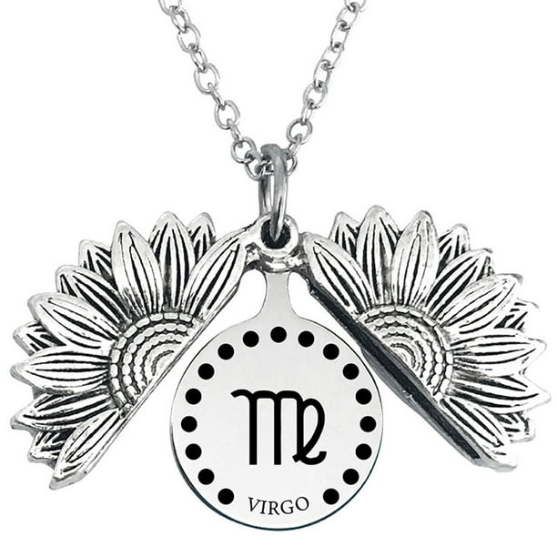 Collar para mujer, joyería para mujer, collar con medallón de girasol de las 12 constelaciones, colgante de girasol con letra inspiradora, collar de cadena para clavícula, joyería para mujer, collar p