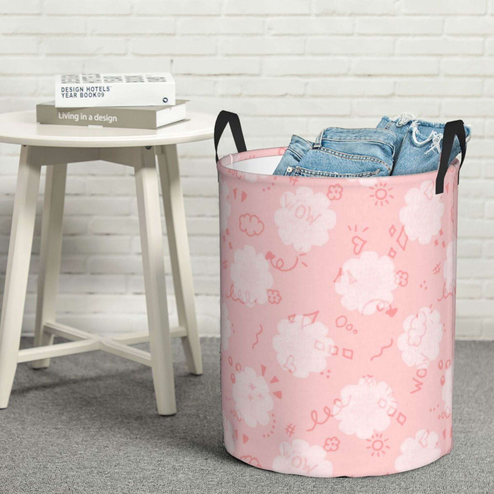 YFYANG Waterproof Laundry Hamper, Pink Cloud Doodle Laundry Basket