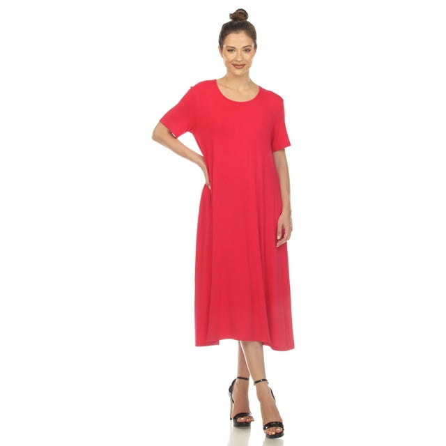 White Mark Women's Short Sleeve Midi Dress with Pockets