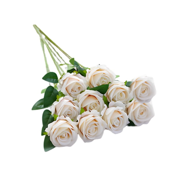 Yuarrent 10 piezas de tela de simulación de flores artificiales de larga duración para el hogar, sala de estar, fiesta, plantas decorativas de flores Flores artificiales champán Yuarrent HA084570-01