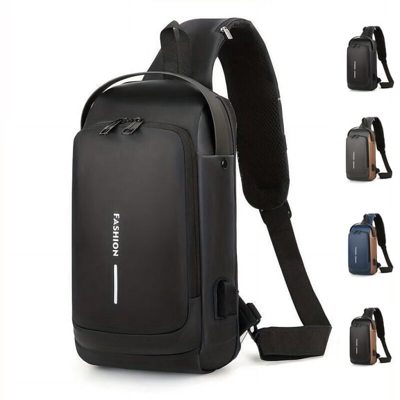 Men's Waterproof Anti-Theft Sling Backpack with Built-in USB Charging Port, Casual Crossbody Chest Daypack, Single Shoulder Bag for Daily Outdoor Use