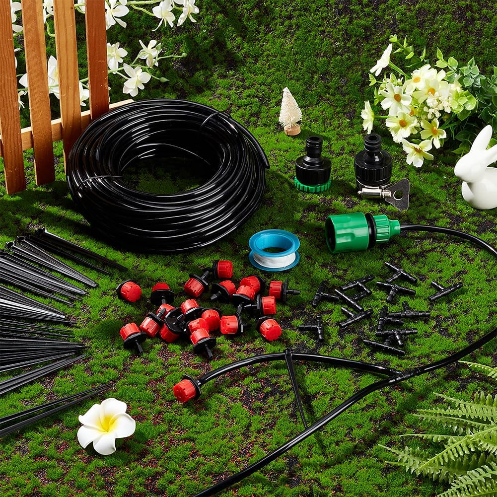 82FT Drip Irrigation Kit Watering Irrigation System Adjustable Drip Nozzle Emitters Micro Automatic Irrigation Garden Drip System with 1/4 inch Irrigation Tubing Hose Mixed Color