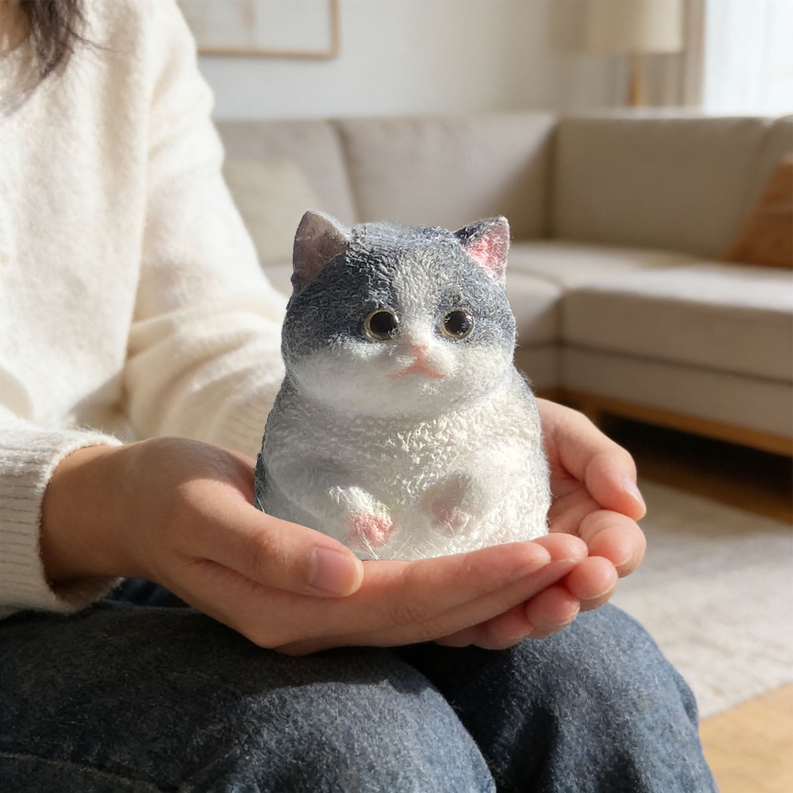 Gray Big Squishies Cat Toy, Handmade Large Cute Soft Cat Funny Squeeze Toys for Stress Relief, Cat Shaped Squishies Toys,Cat Toy pet Simulation Cut cat Pinch Toy,A
