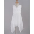 thumbnail image 3 of Hansber Junior Bridesmaid Dress Wedding Flower Girls Chiffon Sleeveless V-neck Asymmetrical Summer Sundress White 14, 3 of 7
