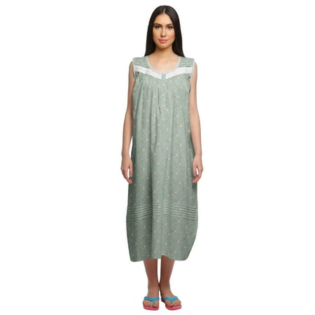 

Moomaya Printed Womens Button Placket Mid Long Nightdress Cotton Night Gown