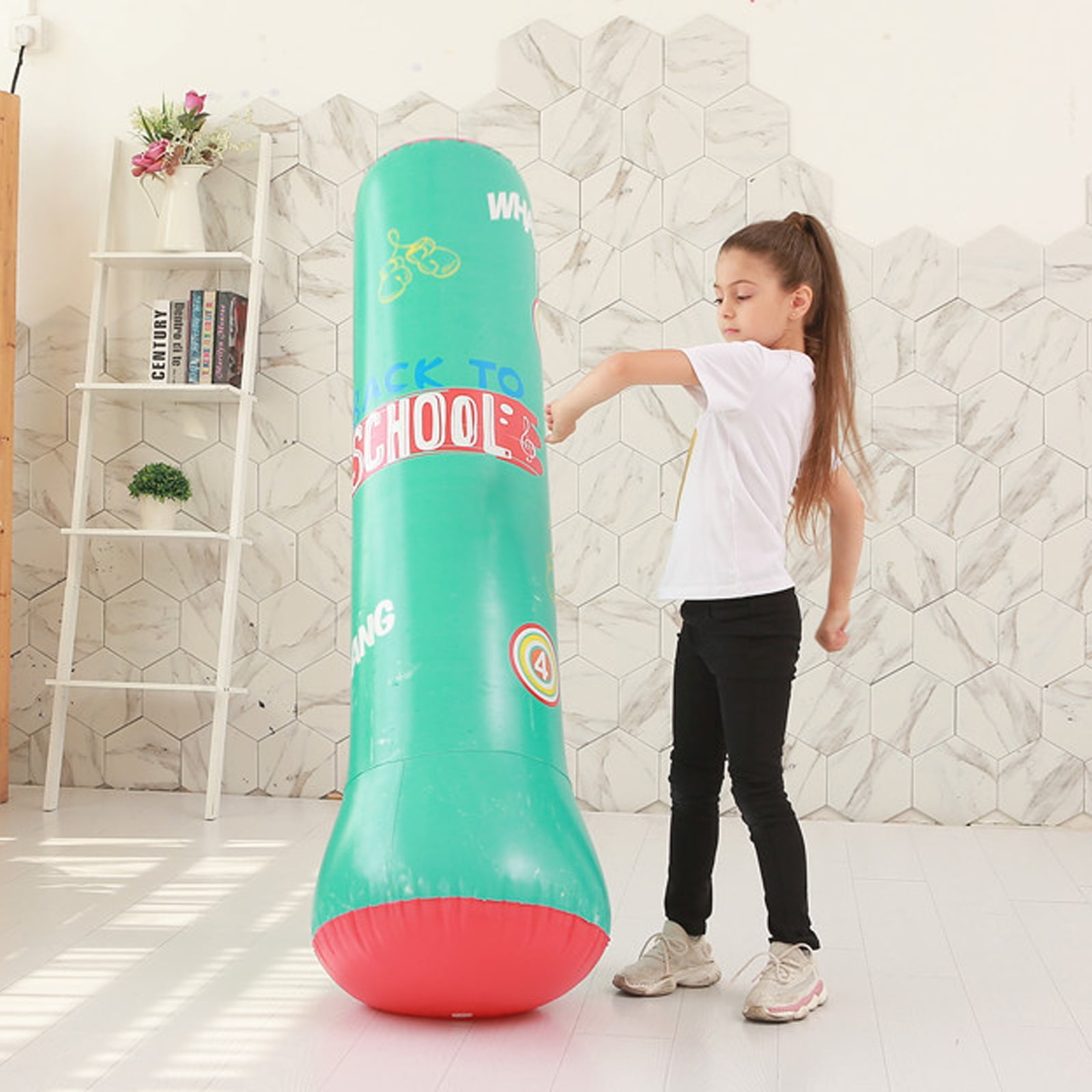 Inflatable Punching Bag for Adult，Free Standing Boxing Bag for Immediate Bounce Back Heavy Punching Bag for Practicing Karate Taekwondo,De-Stress Boxing Bag for Boy/Girl. Child 125 cm, Blue 