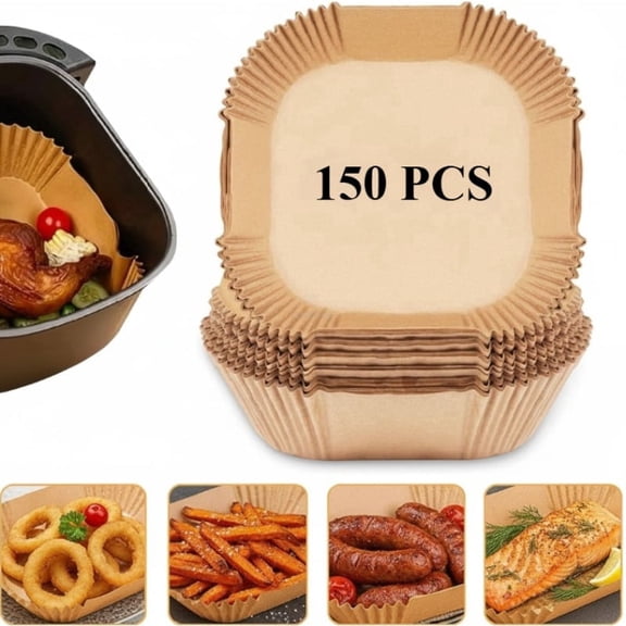 150Pcs Air Fryer Disposable Paper Liners, 8 Inch Square Non-Stick Parchment Paper, Oil-Proof & Water-Proof for Baking Roasting Microwave