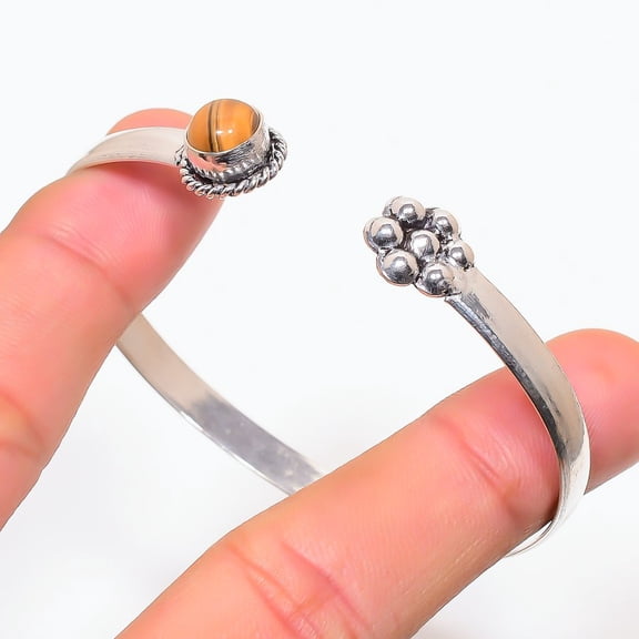 Tiger's Eye Round Shape Gemstone Adjustable Bangle Handmade Gift Jewelry BR 255