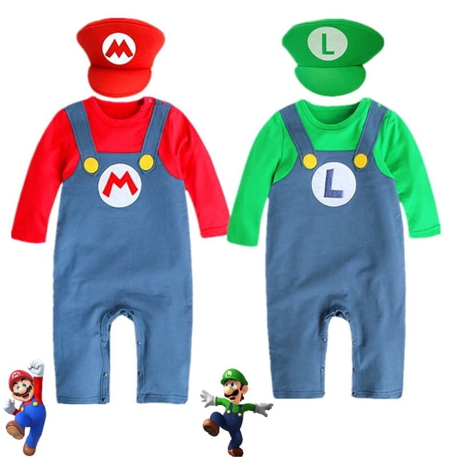 Conjunto de ropa para bebé recién nacido de Super Mario Bros con gorro, traje de manga larga de Luigi, mameluco para bebé, disfraz para niño pequeño, pijama para niño