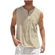 thumbnail image 2 of Camiseta sin mangas con cuello en V para hombre, color liso, moderna, holgada, informal, con cordón y bolsillo, sin mangas, de poliéster, 2 of 6
