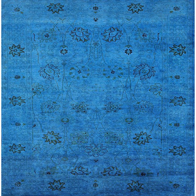 Ahgly Tapis d'Intérieur Carré Mid-Century Moderne Bleu Ciel Profond Oriental, 4 Pieds Carré