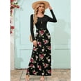thumbnail image 5 of Chiclily Women's Long Sleeve Loose Plain Maxi Dresses Casual Long Dresses with Pockets, Midnight Red Rose S, 5 of 6