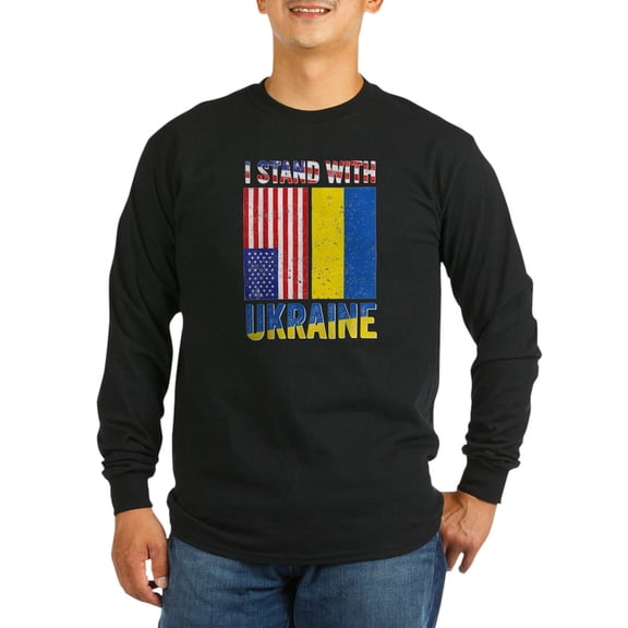 CafePress - I Stand With Ukraine Support U Long Sleeve T Shirt - Long Sleeve Dark T-Shirt