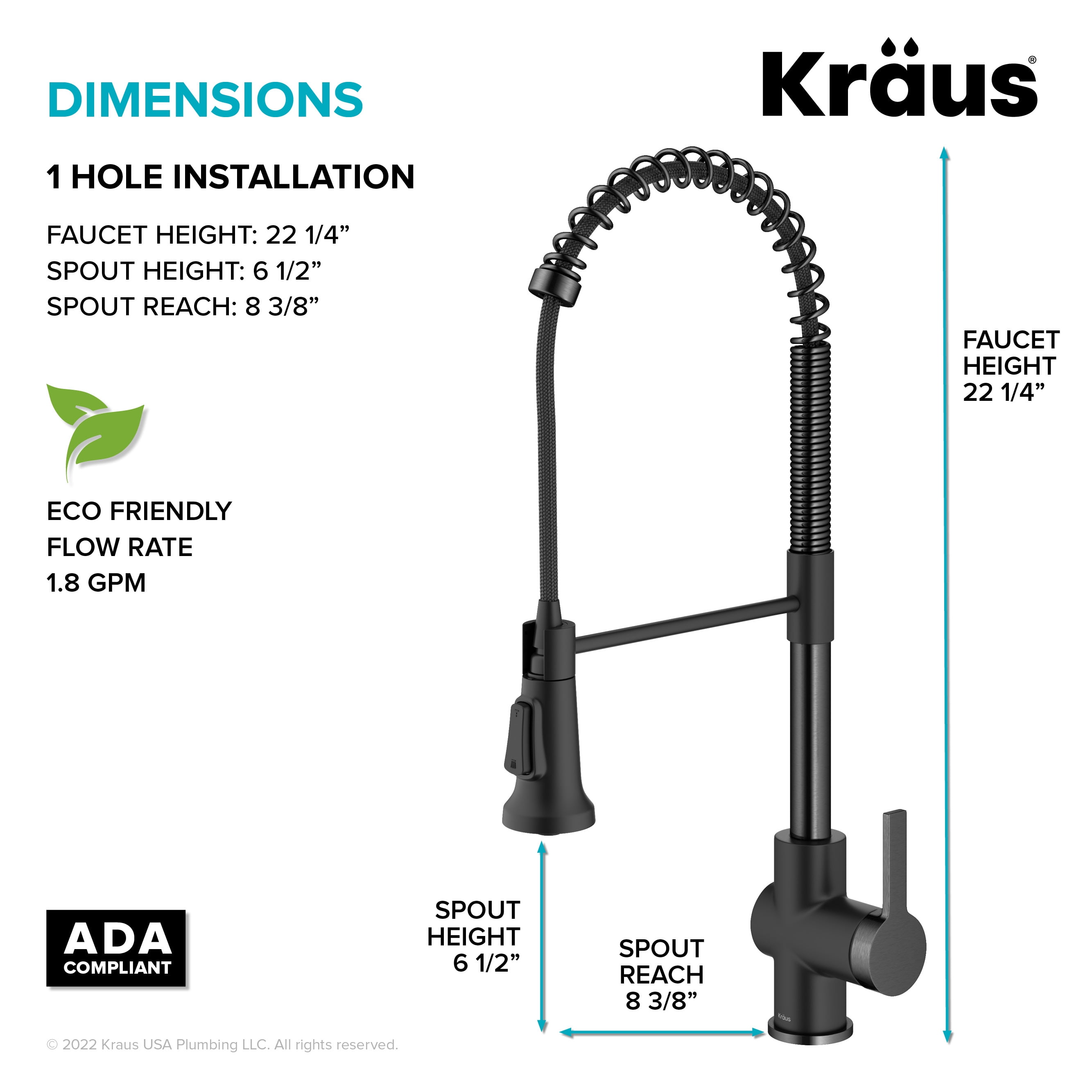 KRAUS Britt Commercial Style Pull-Down Single Handle Kitchen Faucet in Matte Black/Spot-Free Black Stainless Steel