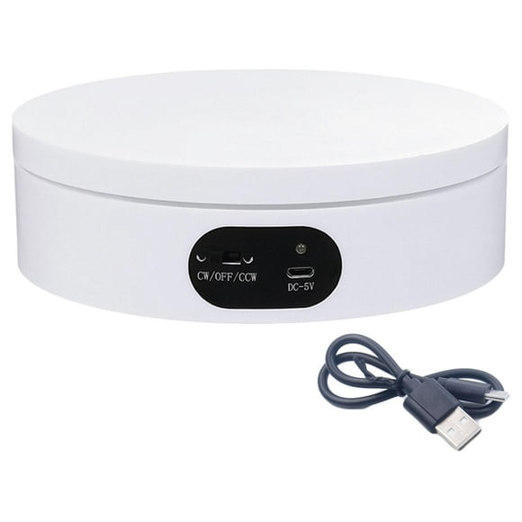 White 360 degree Electric Rotating Display Turntable Speed Adjustbale USB Charging