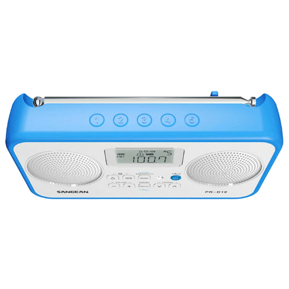 Sangean PR-D19BU FM Stereo/AM Digital Tuning Portable Radio with Protective Bumper (White/Blue)