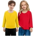 thumbnail image 2 of HomeDM 2 Packs Boys Girls Long Sleeve Shirts Cotton Casual Crewneck Solid Color Unisex Kids T-Shirts - Sizes 12M-11Y, 2 of 6
