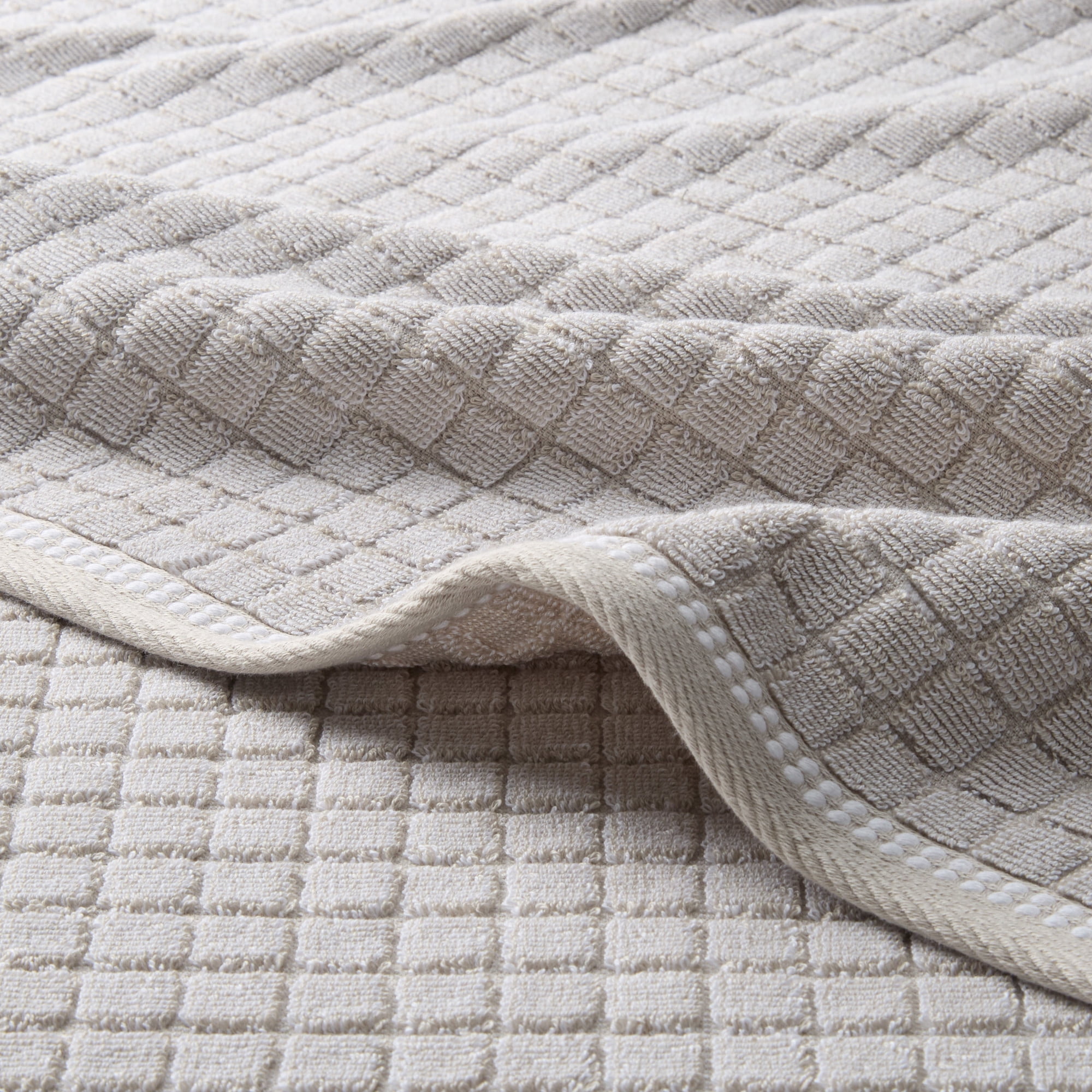 TOWN & COUNTRY EVERYDAY 4-Piece Textured Windowpane Hand Towel Set, 20"x30", 100% Cotton, Plush & Absorbent 550GSM, Beige
